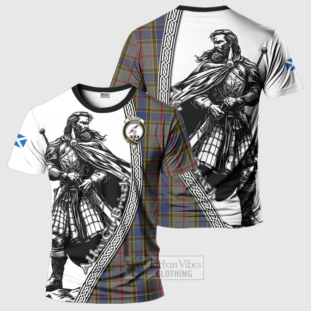 Tartan Vibes Clothing Balfour Tartan Clan Crest T-Shirt with Highlander Warrior Celtic Style