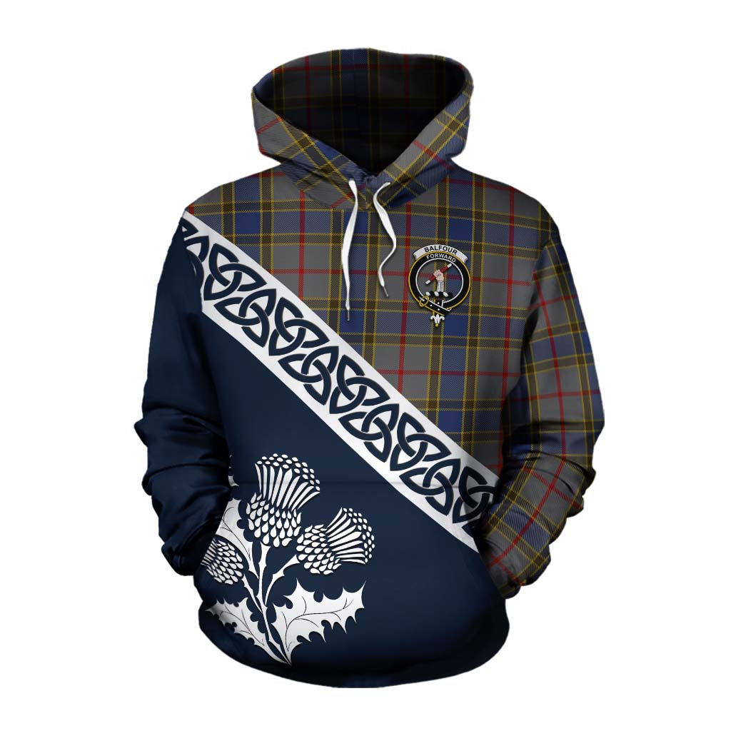 Tartan Vibes Clothing Balfour Tartan Cotton Hoodie Featuring Thistle and Scotland Map