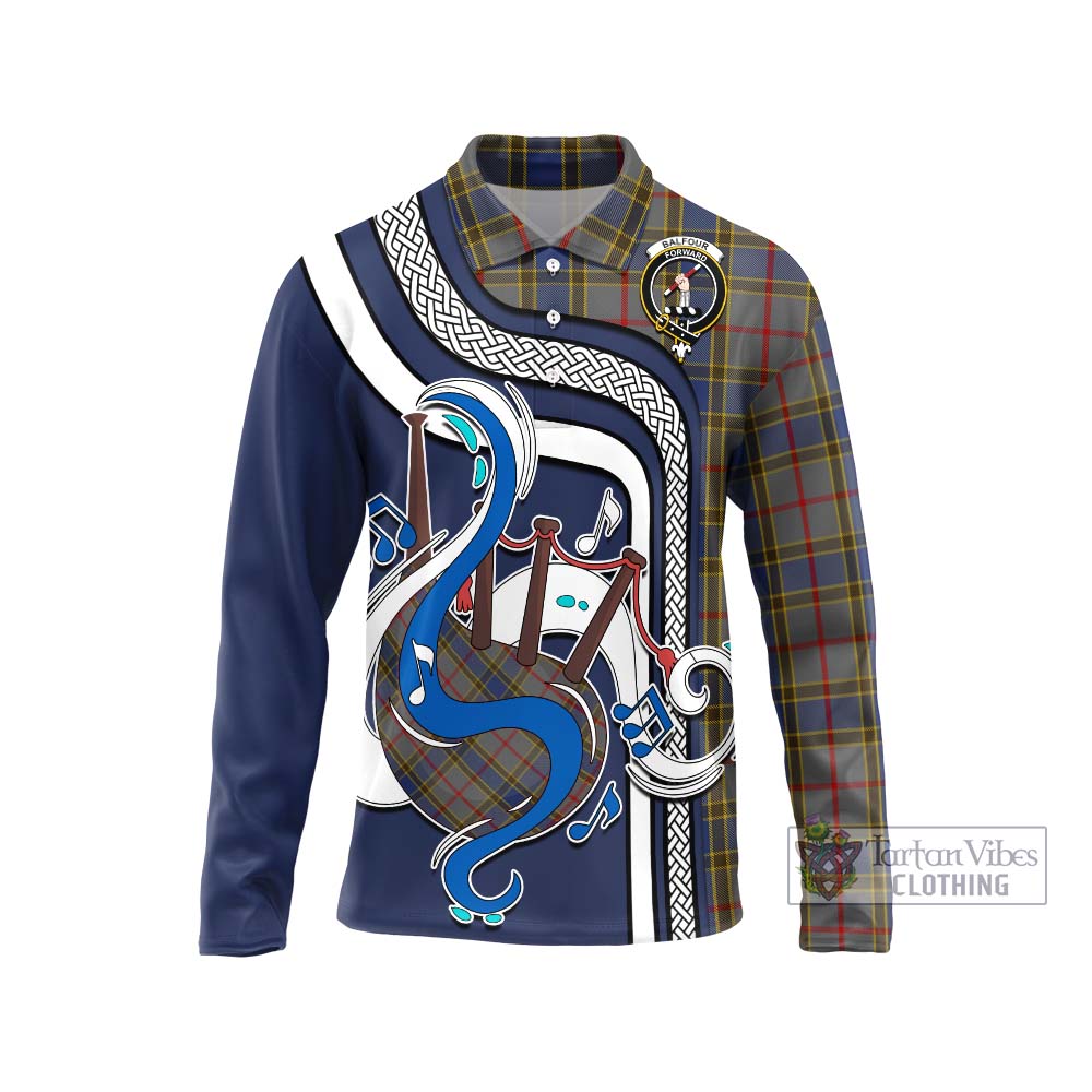 Tartan Vibes Clothing Balfour Tartan Long Sleeve Polo Shirt with Epic Bagpipe Style