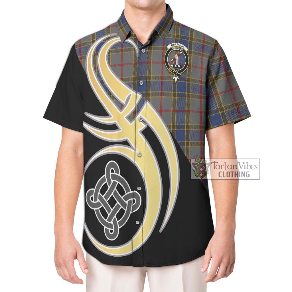 Balfour Tartan Short Sleeve Button Shirt with Family Crest and Celtic Symbol Style Kid - Tartan Vibes Clothing