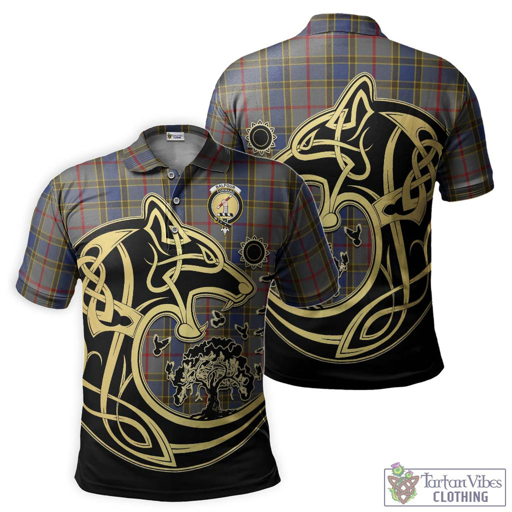 Balfour Tartan Polo Shirt with Family Crest Celtic Wolf Style Kid - Tartanvibesclothing Shop