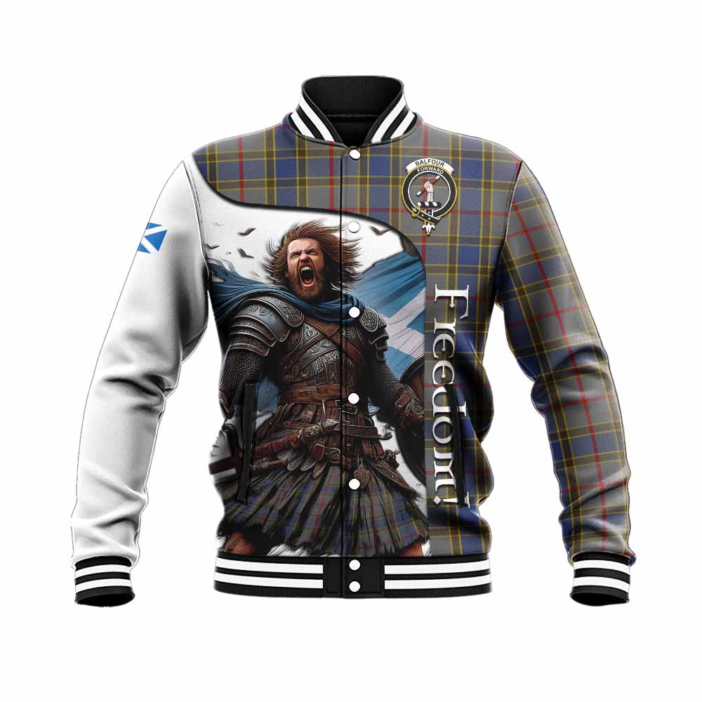 Tartan Vibes Clothing Balfour Crest Tartan Baseball Jacket Inspired by the Freedom of Scottish Warrior