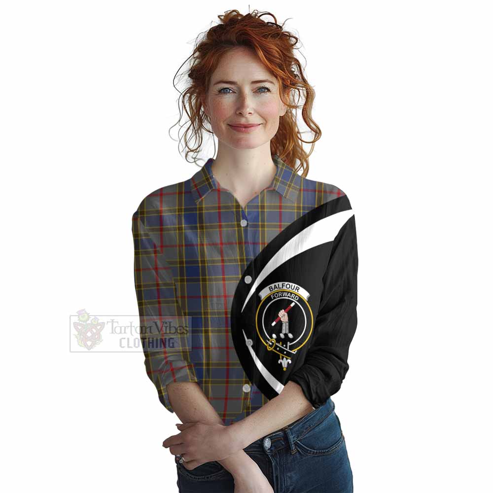 Tartan Vibes Clothing Balfour Tartan Women's Casual Shirt with Family Crest Circle Style