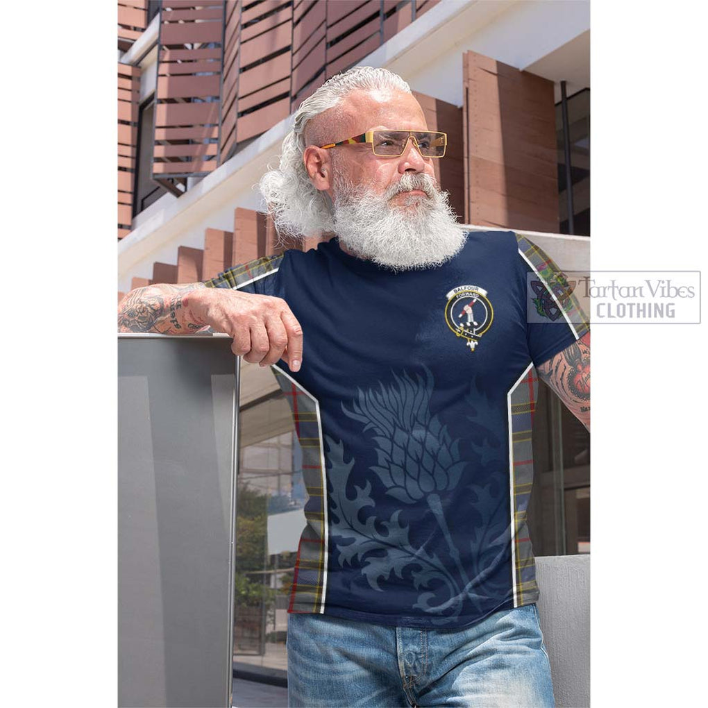 Tartan Vibes Clothing Balfour Tartan Cotton T-shirt with Family Crest and Scottish Thistle Vibes Sport Style