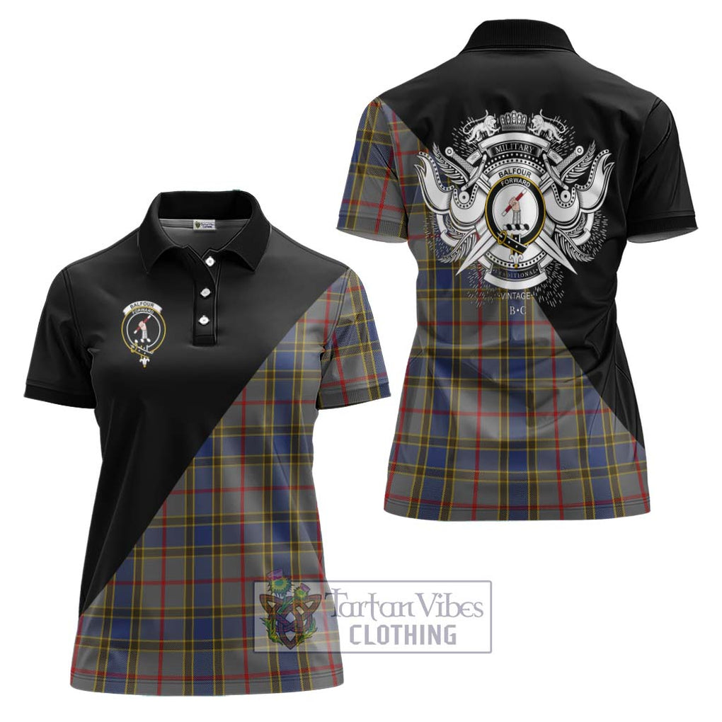 Balfour Tartan Women's Polo Shirt with Family Crest and Military Logo Style Women - Tartanvibesclothing Shop