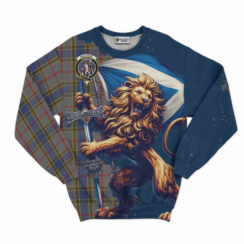 Tartan Vibes Clothing Balfour Tartan Family Crest Sweatshirt with Scottish Majestic Lion