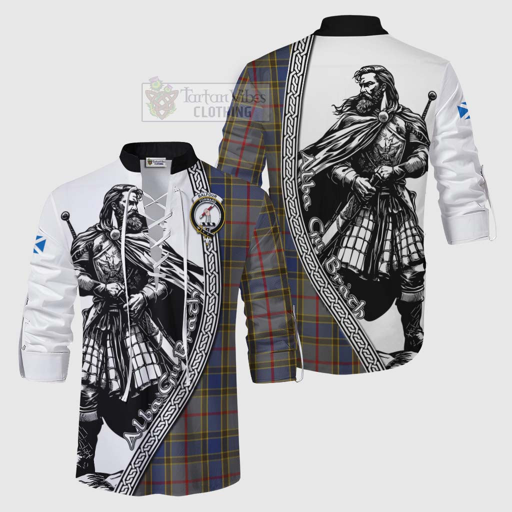 Tartan Vibes Clothing Balfour Tartan Clan Crest Ghillie Kilt Shirt with Highlander Warrior Celtic Style