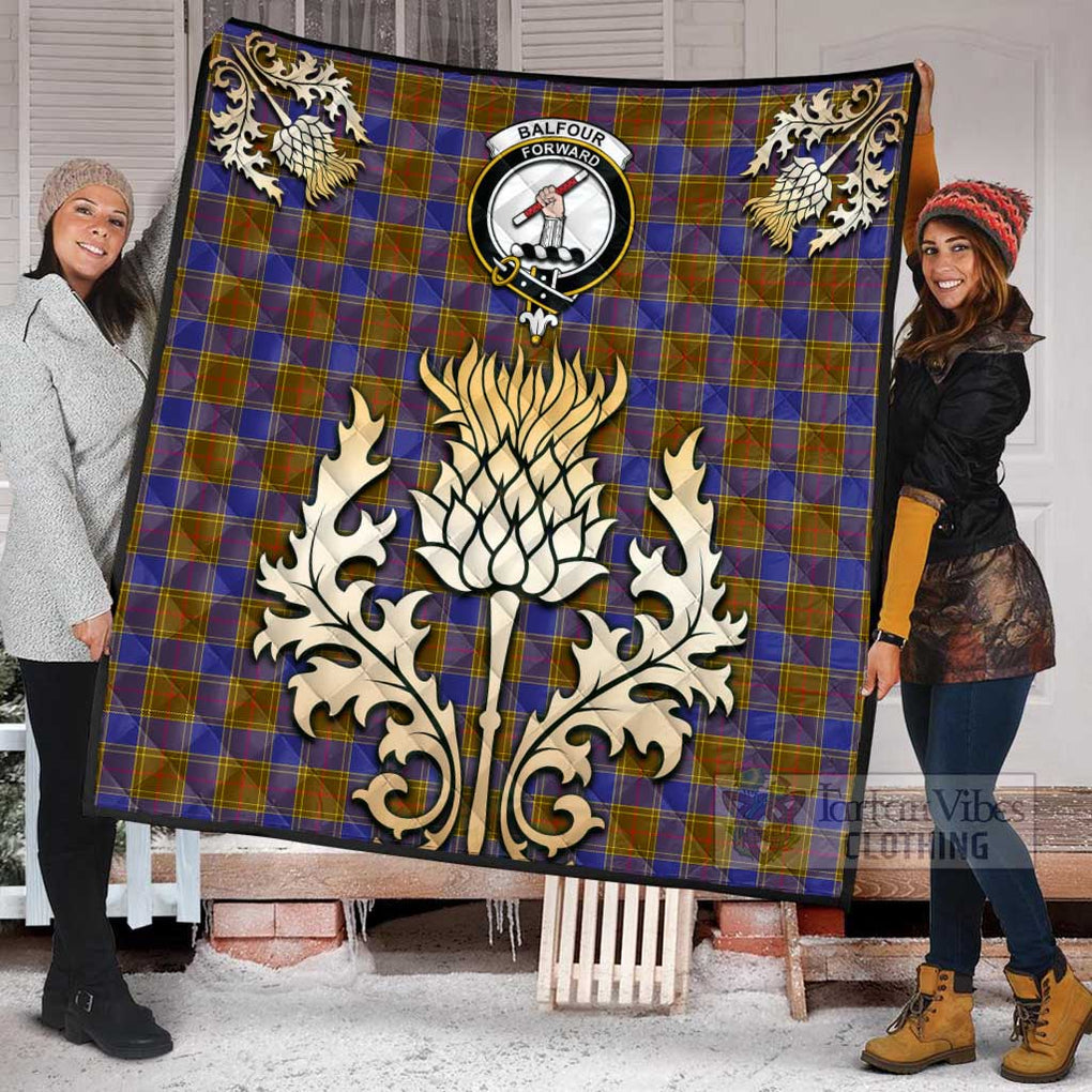 Tartan Vibes Clothing Balfour Tartan Quilt with Family Crest and Golden Thistle Style