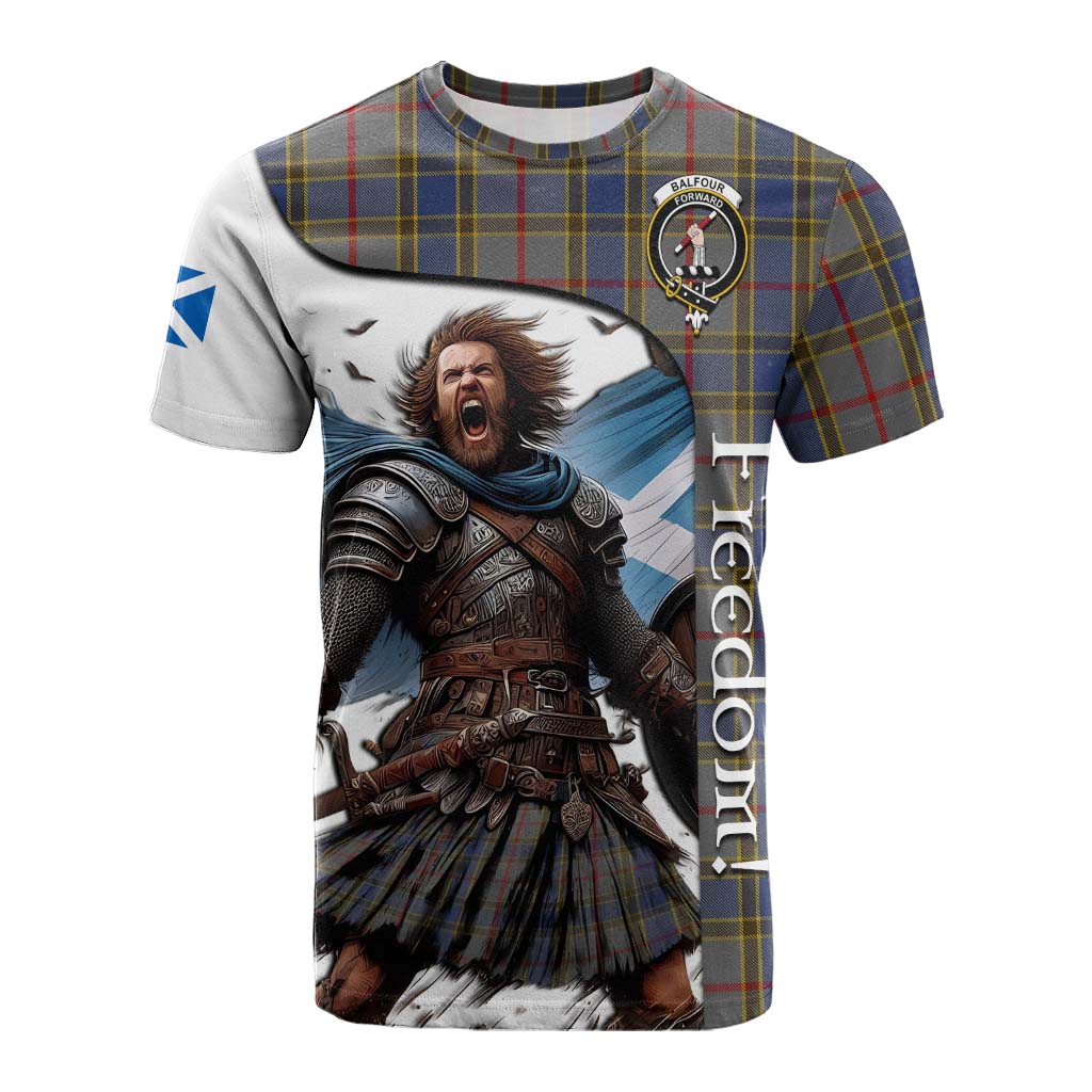 Tartan Vibes Clothing Balfour Crest Tartan Cotton T-shirt Inspired by the Freedom of Scottish Warrior