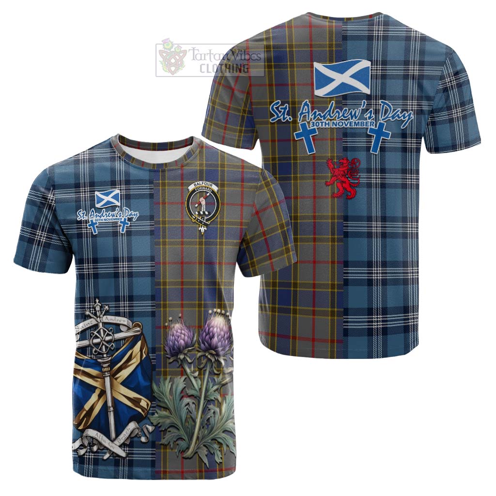 Tartan Vibes Clothing Balfour Tartan Cotton T-shirt Happy St. Andrew's Day Half Tartan Style