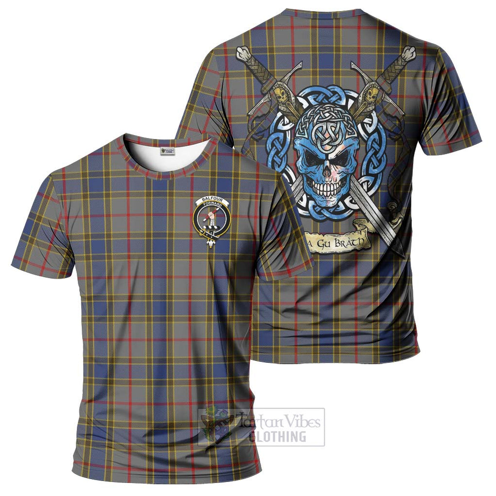 Tartan Vibes Clothing Balfour Tartan T-Shirt with Family Crest Celtic Skull Style