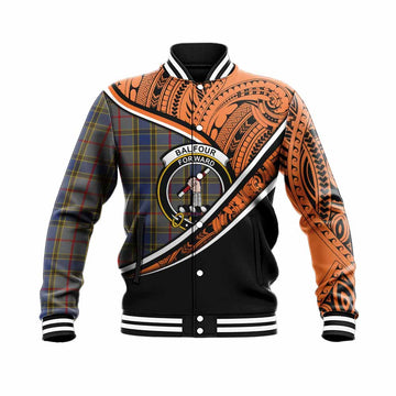 Balfour Crest Tartan Baseball Jacket with Polynesian Vibes Style - Orange Version