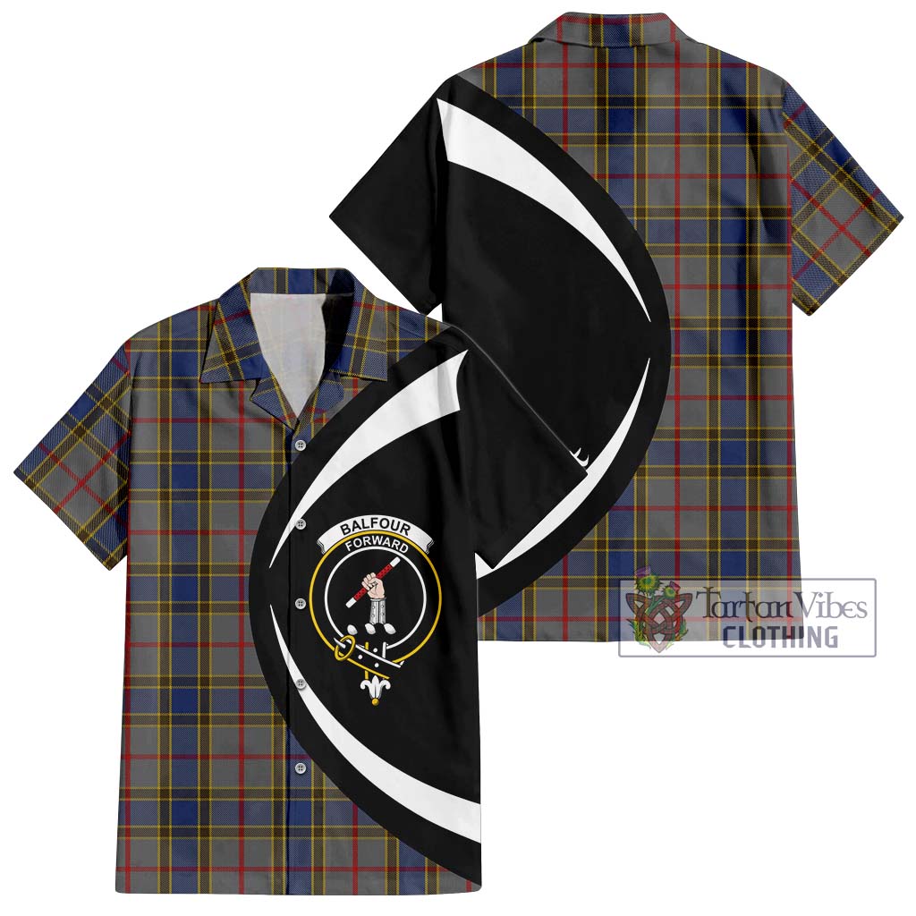 Balfour Tartan Short Sleeve Button Up with Family Crest Circle Style Kid - Tartan Vibes Clothing