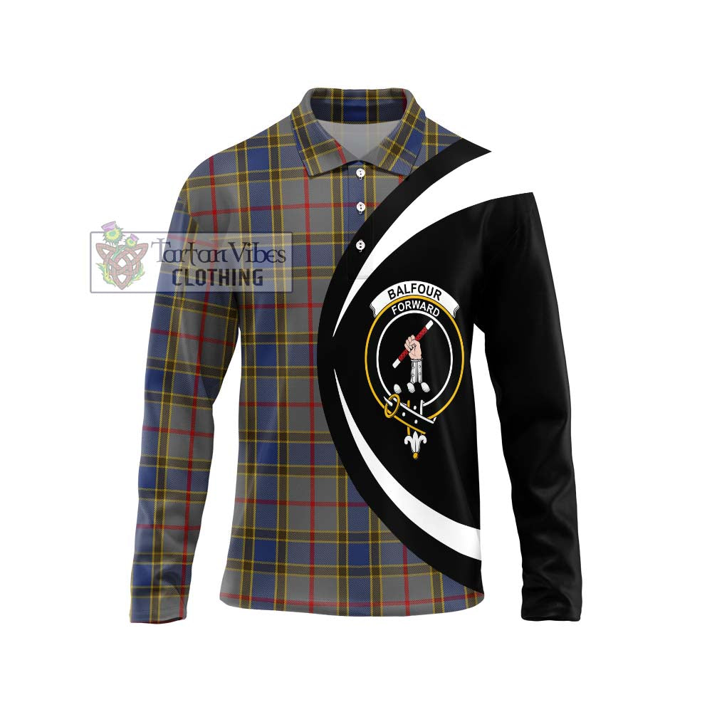 Balfour Tartan Long Sleeve Polo Shirt with Family Crest Circle Style Unisex - Tartan Vibes Clothing