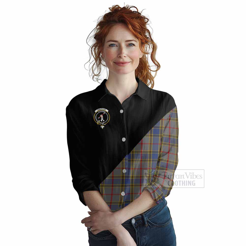 Tartan Vibes Clothing Balfour Tartan Women's Casual Shirt with Family Crest and Military Logo Style