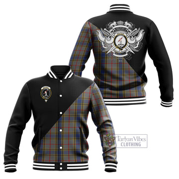 Balfour Tartan Baseball Jacket with Family Crest and Military Logo Style