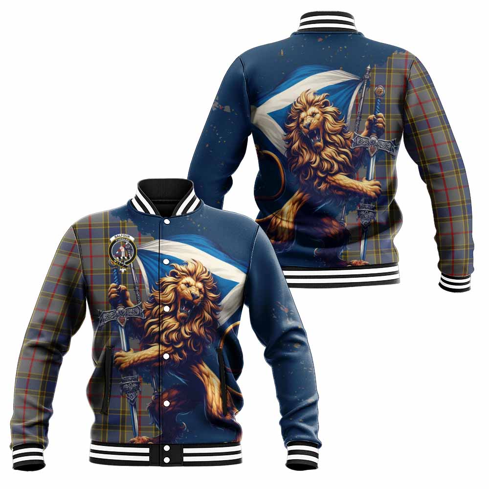 Tartan Vibes Clothing Balfour Tartan Family Crest Baseball Jacket with Scottish Majestic Lion