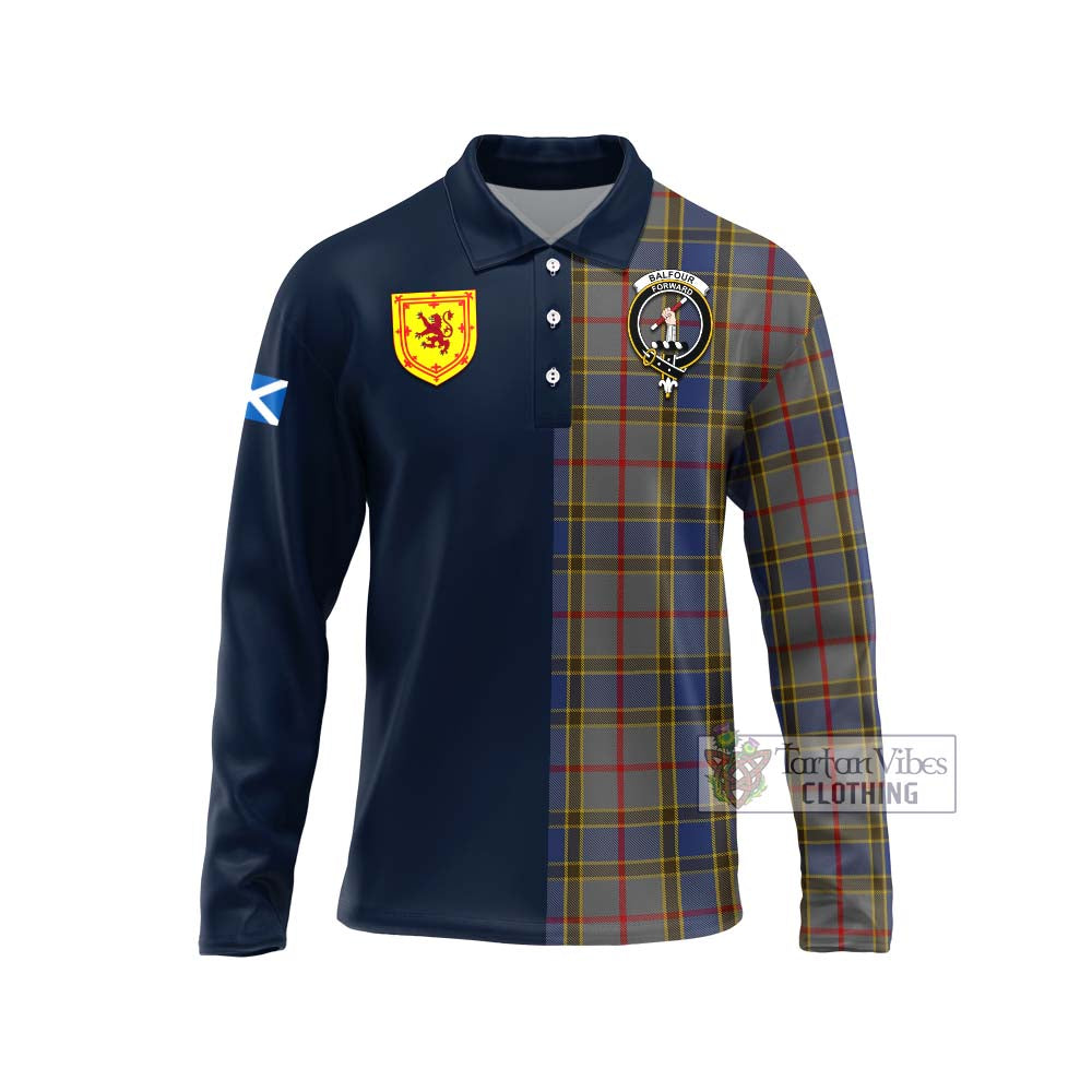 Tartan Vibes Clothing Balfour Tartan Long Sleeve Polo Shirt with Scottish Lion Royal Arm Half Style