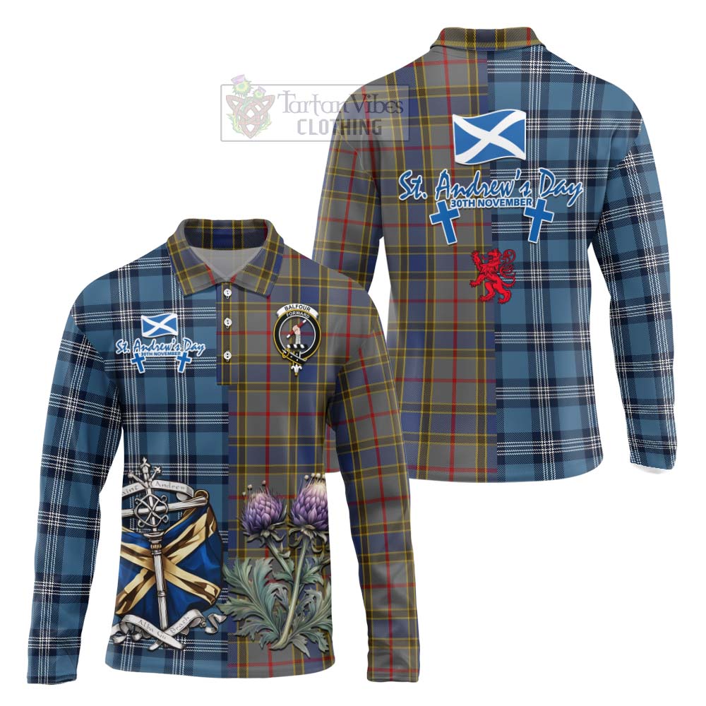 Tartan Vibes Clothing Balfour Tartan Long Sleeve Polo Shirt Happy St. Andrew's Day Half Tartan Style