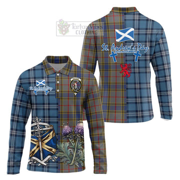 Balfour Tartan Long Sleeve Polo Shirt Happy St. Andrew's Day Half Tartan Style