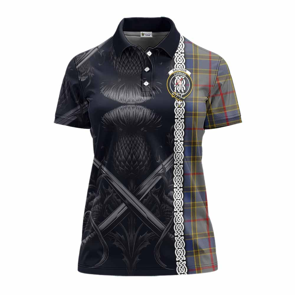 Tartan Vibes Clothing Balfour Tartan Women's Polo Shirt with Family Crest Cross Sword Thistle Celtic Vibes