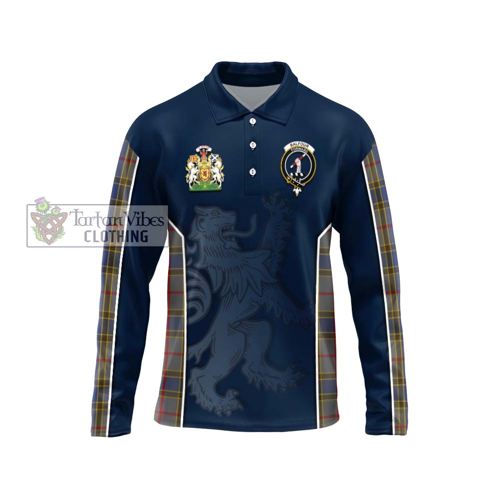 Balfour Tartan Long Sleeve Polo Shirt with Family Crest and Lion Rampant Vibes Sport Style Unisex - Tartan Vibes Clothing