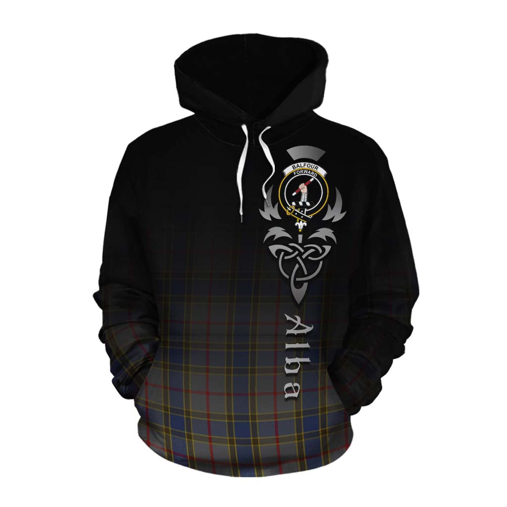 Tartan Vibes Clothing Balfour Tartan Cotton Hoodie Featuring Alba Gu Brath Family Crest Celtic Inspired