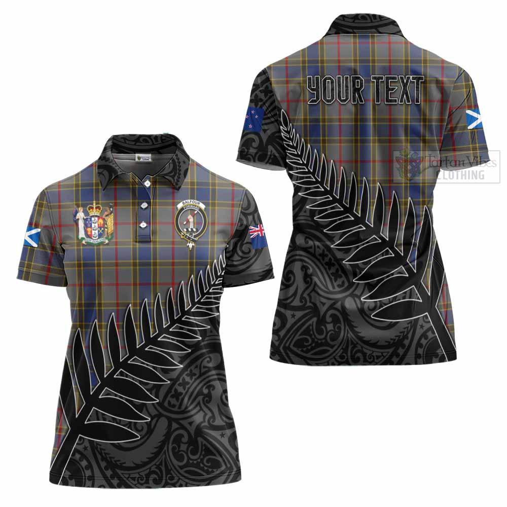 Tartan Vibes Clothing Balfour Crest Tartan Women's Polo Shirt with New Zealand Silver Fern Half Style