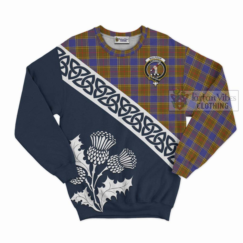 Tartan Vibes Clothing Balfour Tartan Sweatshirt Featuring Thistle and Scotland Map