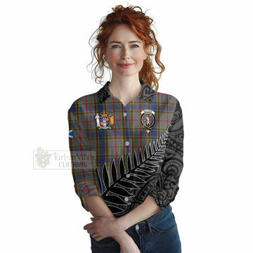 Balfour Crest Tartan Women's Casual Shirt with New Zealand Silver Fern Half Style