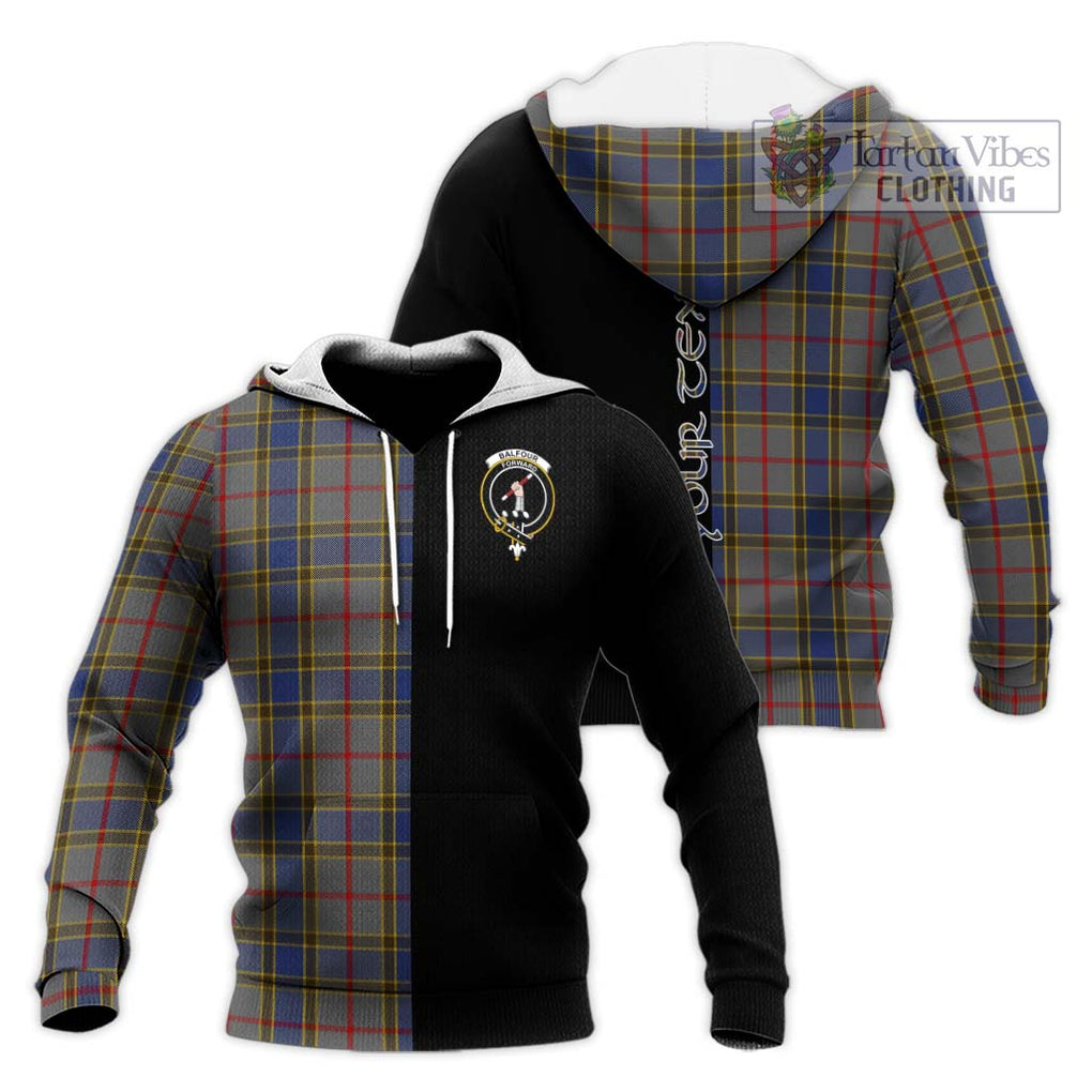 Balfour Tartan Knitted Hoodie with Family Crest and Half Of Me Style Unisex Knitted Pullover Hoodie - Tartanvibesclothing Shop