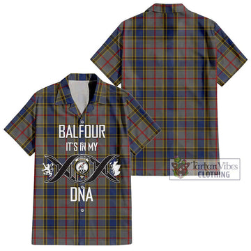 Balfour Tartan Short Sleeve Button Shirt with Family Crest DNA In Me Style