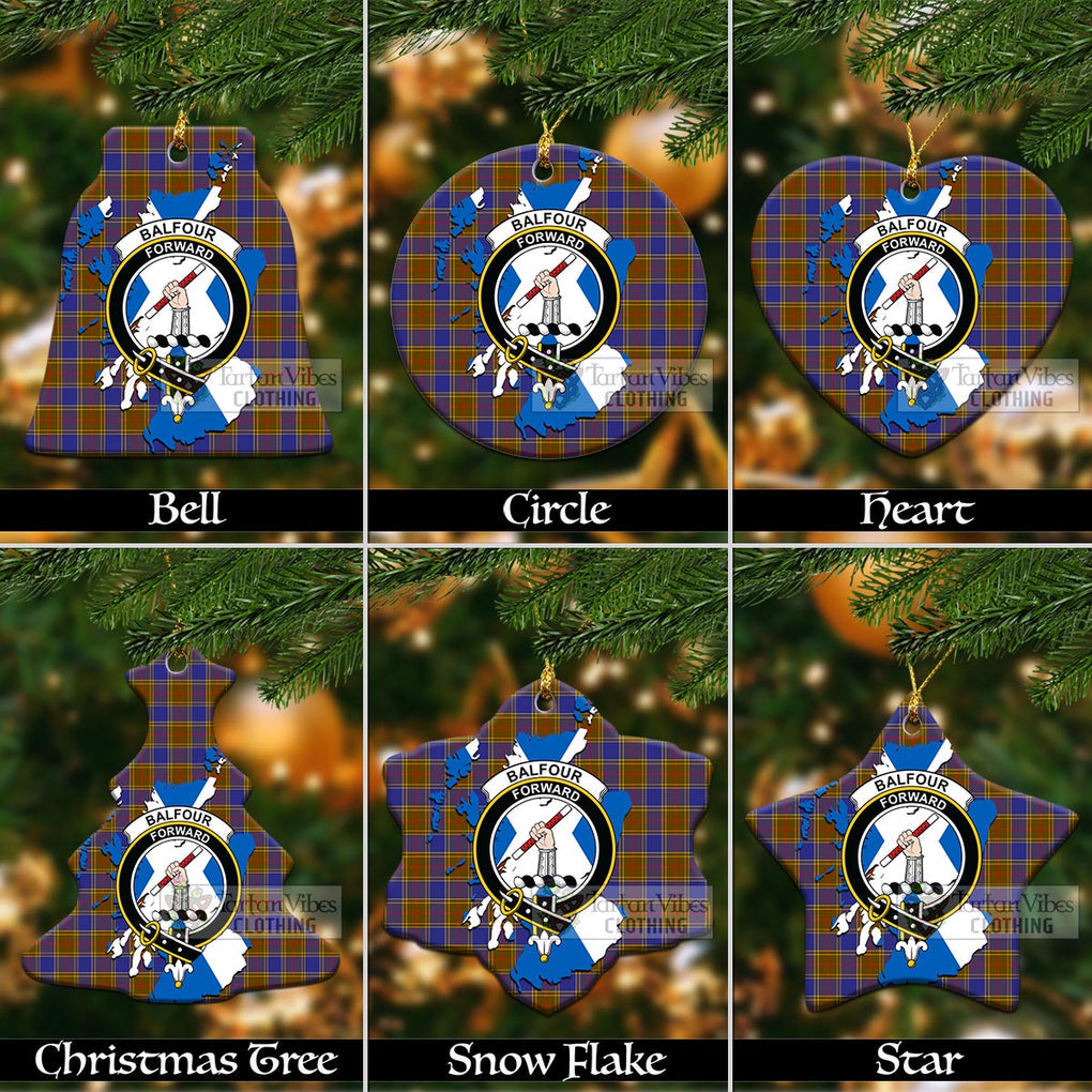 Tartan Vibes Clothing Balfour Tartan Christmas Ornament with Family Crest and Scotland Map