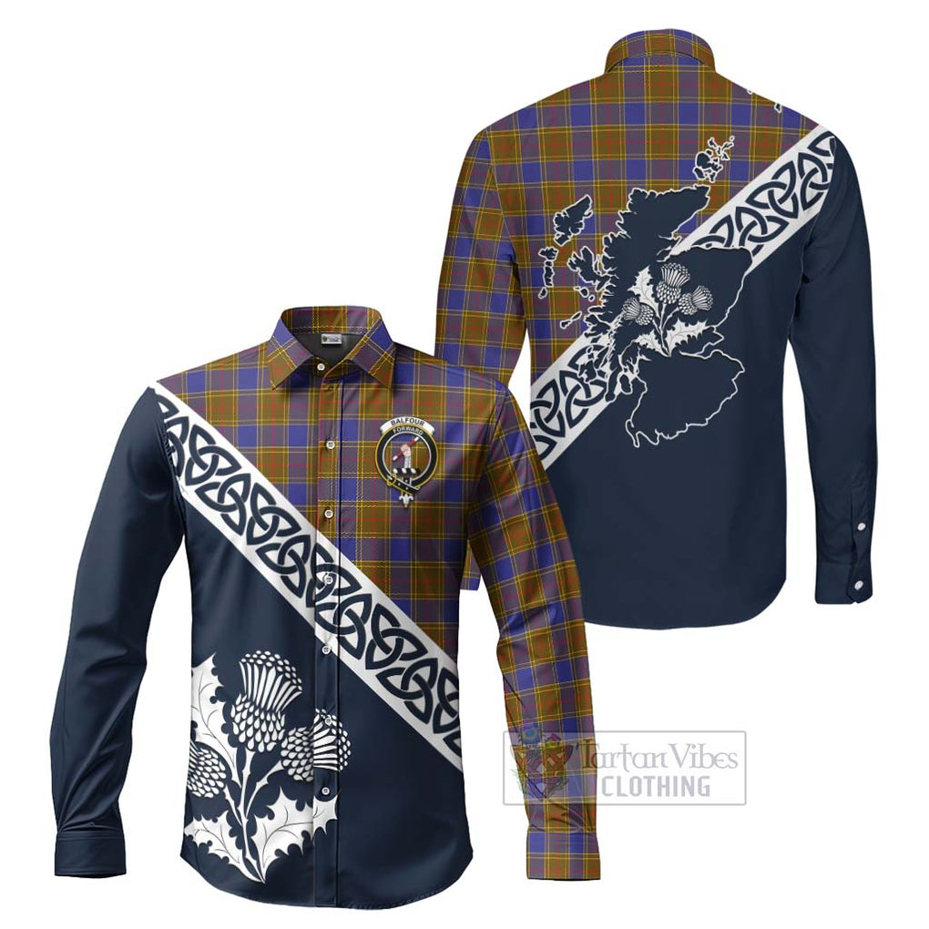 Balfour Tartan Long Sleeve Button Shirt Featuring Thistle and Scotland Map Men's Shirt S - Tartan Vibes Clothing
