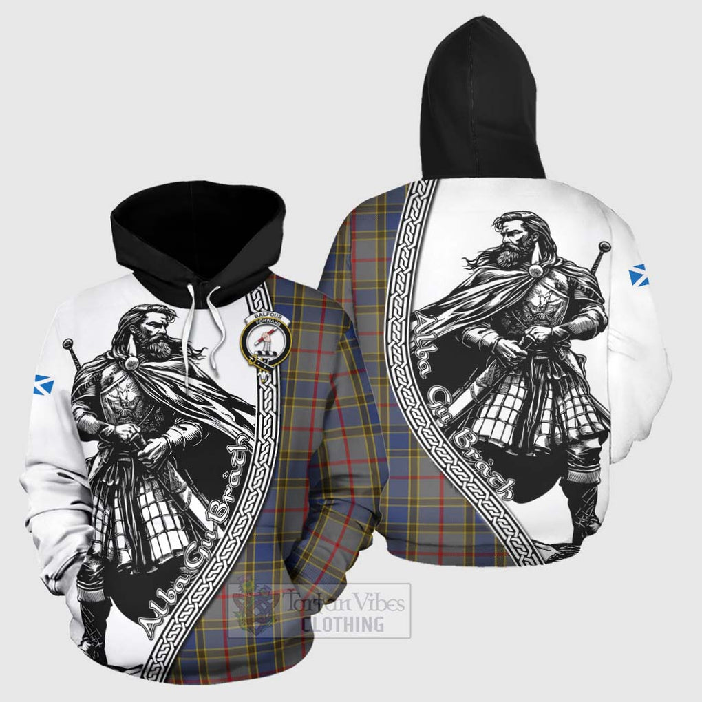 Tartan Vibes Clothing Balfour Tartan Clan Crest Hoodie with Highlander Warrior Celtic Style