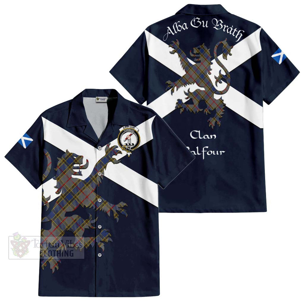 Tartan Vibes Clothing Balfour Tartan Lion Rampant Short Sleeve Button Shirt – Proudly Display Your Heritage with Alba Gu Brath and Clan Name