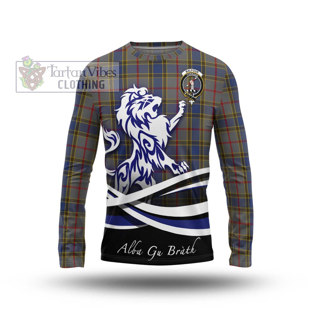 Balfour Tartan Long Sleeve T-Shirt with Alba Gu Brath Regal Lion Emblem Unisex - Tartanvibesclothing Shop