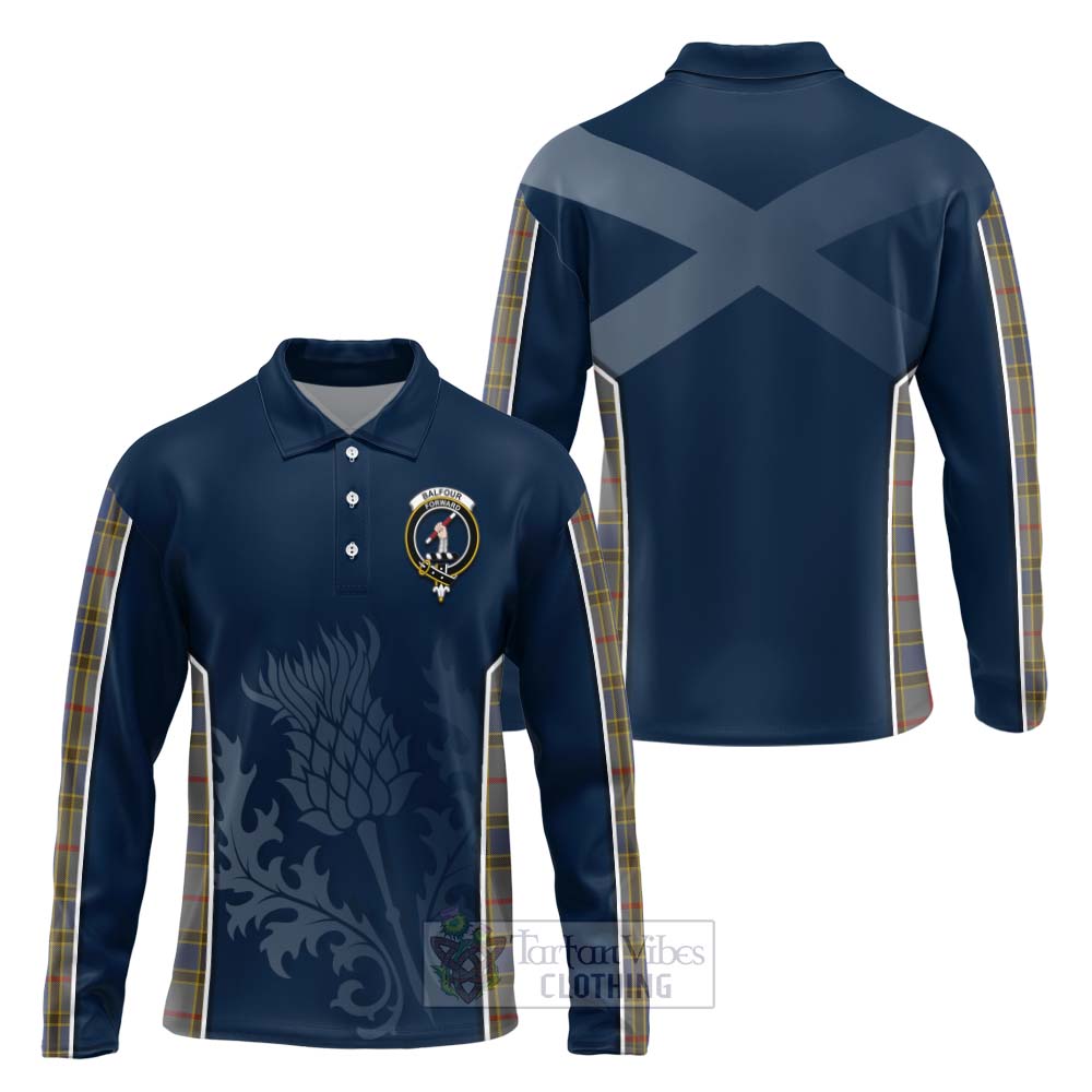 Tartan Vibes Clothing Balfour Tartan Long Sleeve Polo Shirt with Family Crest and Scottish Thistle Vibes Sport Style