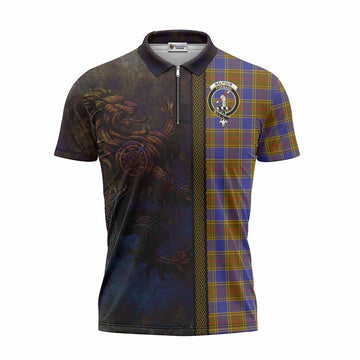 Balfour Tartan Family Crest Zipper Polo Shirt Alba Gu Brath Be Brave Lion Ancient Style Unisex - Tartan Vibes Clothing
