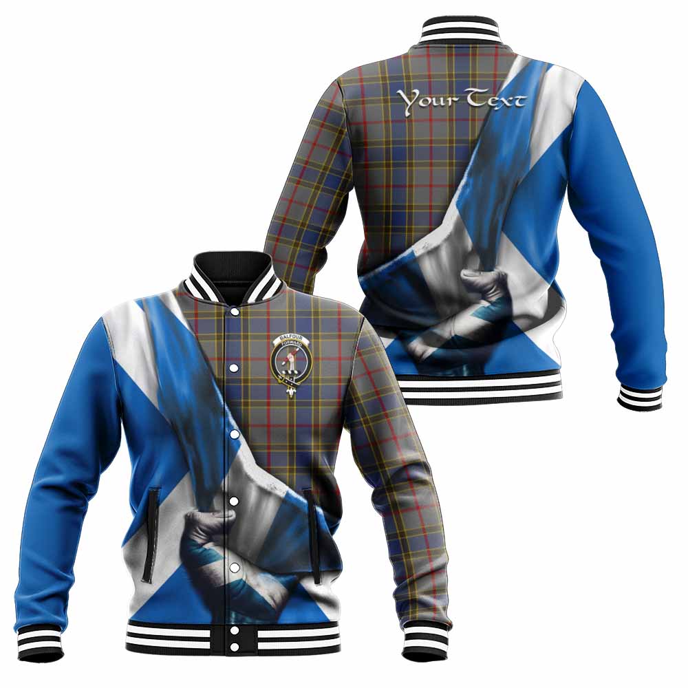 Tartan Vibes Clothing Balfour Tartan Baseball Jacket with Family Crest Scotland Patriotic Style