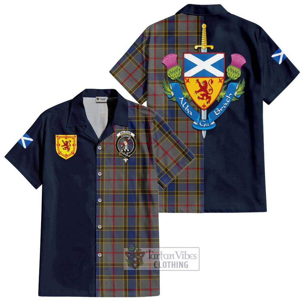 Tartan Vibes Clothing Balfour Tartan Short Sleeve Button Shirt with Scottish Lion Royal Arm Half Style