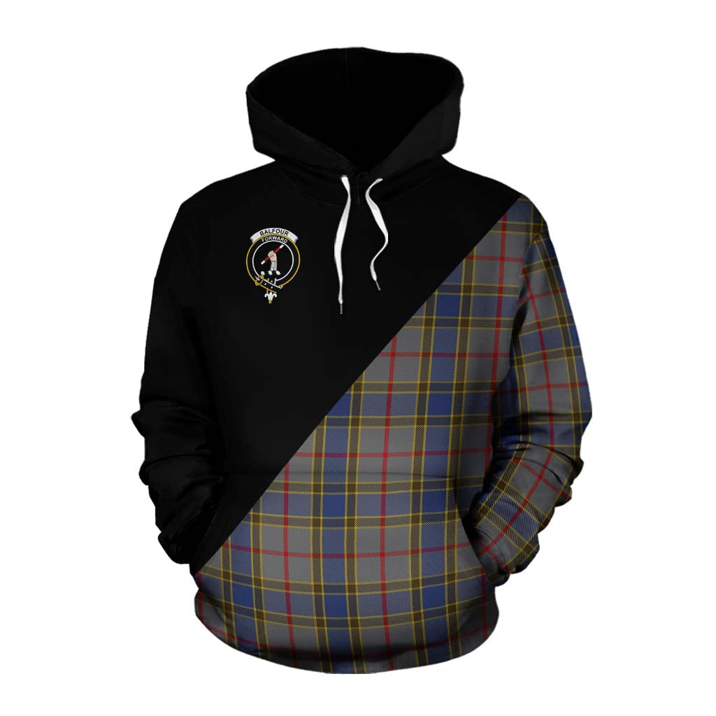 Tartan Vibes Clothing Balfour Tartan Cotton Hoodie with Family Crest and Military Logo Style