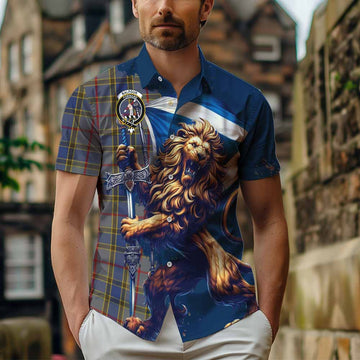 Balfour Tartan Family Crest Short Sleeve Button Shirt with Scottish Majestic Lion