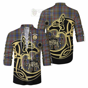 Balfour Tartan Ghillie Kilt Shirt with Family Crest Celtic Wolf Style