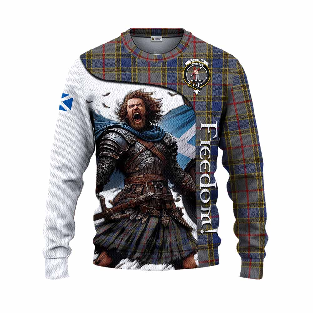 Tartan Vibes Clothing Balfour Crest Tartan Knitted Sweater Inspired by the Freedom of Scottish Warrior