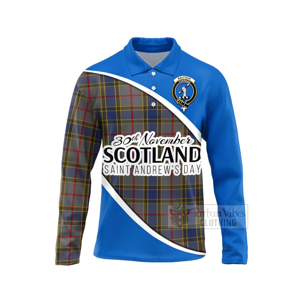 Tartan Vibes Clothing Balfour Family Crest Tartan Long Sleeve Polo Shirt Celebrate Saint Andrew's Day in Style