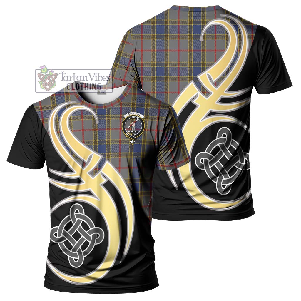 Tartan Vibes Clothing Balfour Tartan T-Shirt with Family Crest and Celtic Symbol Style