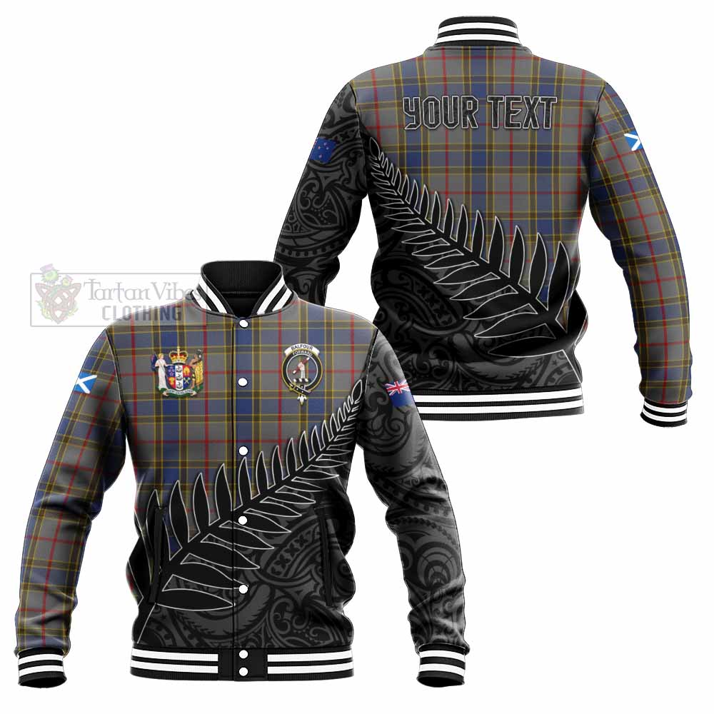 Tartan Vibes Clothing Balfour Crest Tartan Baseball Jacket with New Zealand Silver Fern Half Style