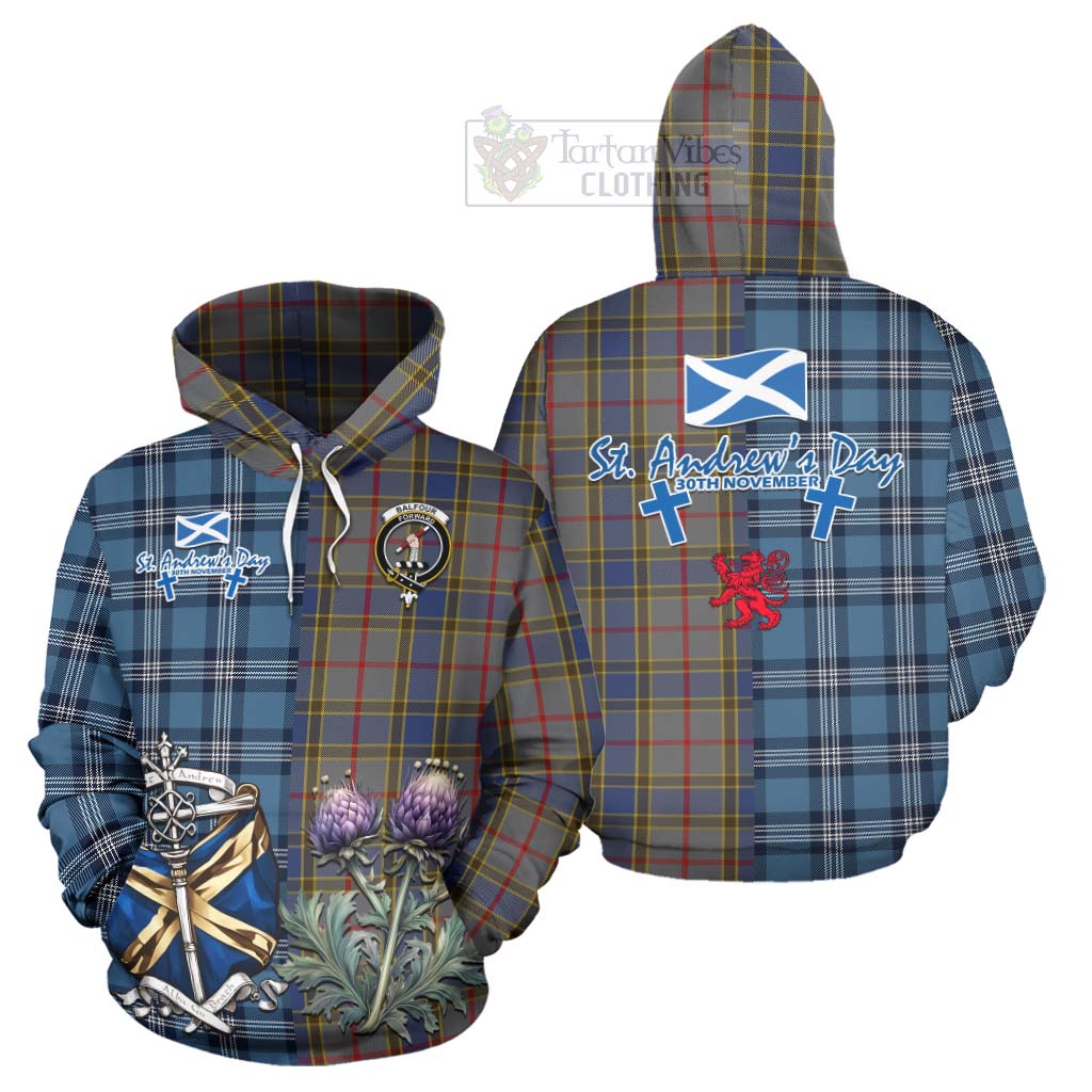 Tartan Vibes Clothing Balfour Tartan Hoodie Happy St. Andrew's Day Half Tartan Style