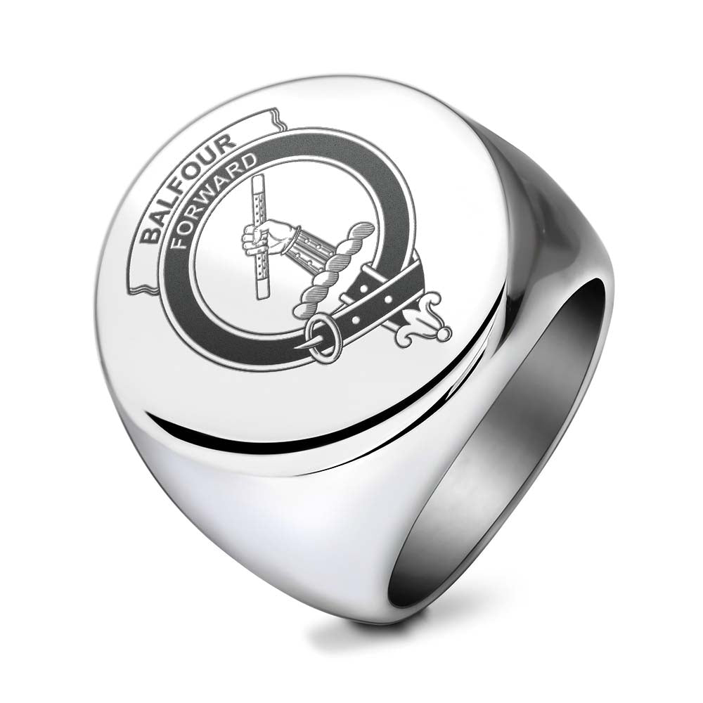 Tartan Vibes Clothing Balfour Clan Crest Engraved Ring